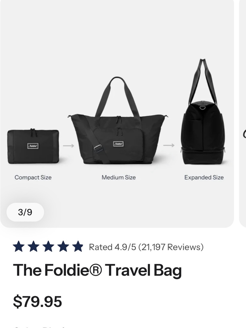 The Foldie® Black Travel Tote - Women's Carryall - Picture 2 of 3